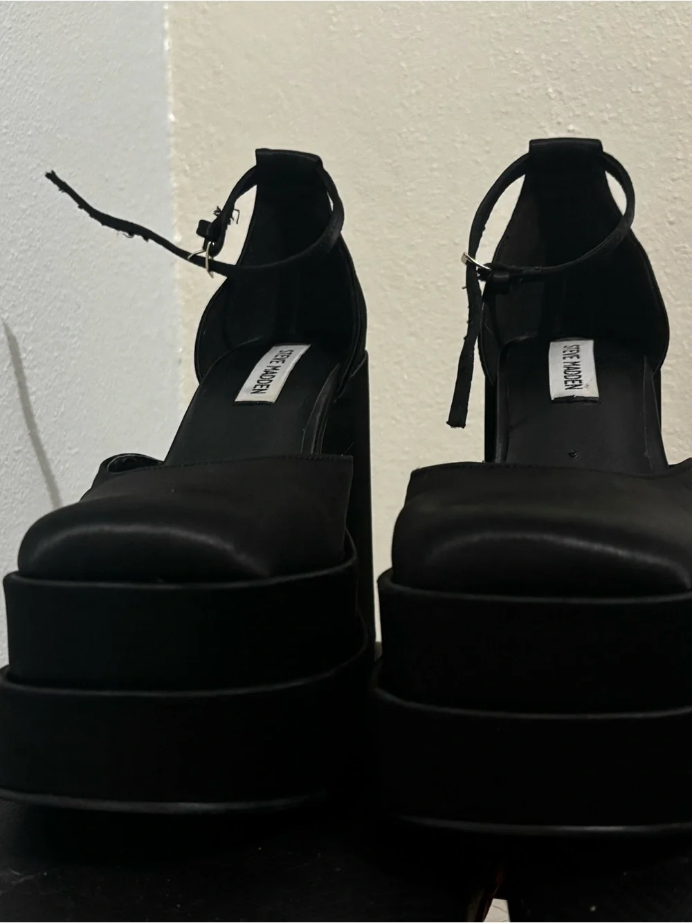 Steve Madden Charlize Black Platform Ankle-Strap Platforms